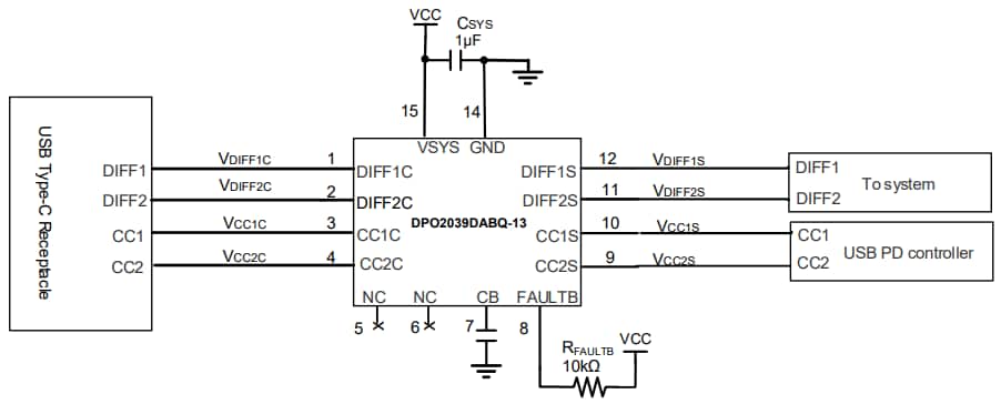 应用电路图 - Diodes Incorporated DPO2039DABQ数据线OVP开关